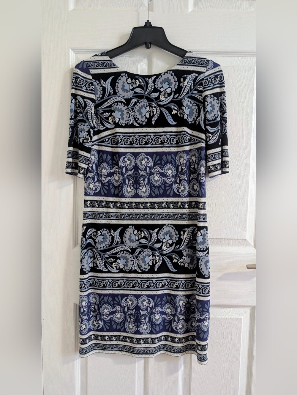 Eliza J Floral Scuba Sheath Dress Blue Black White Office Cocktail - 4
